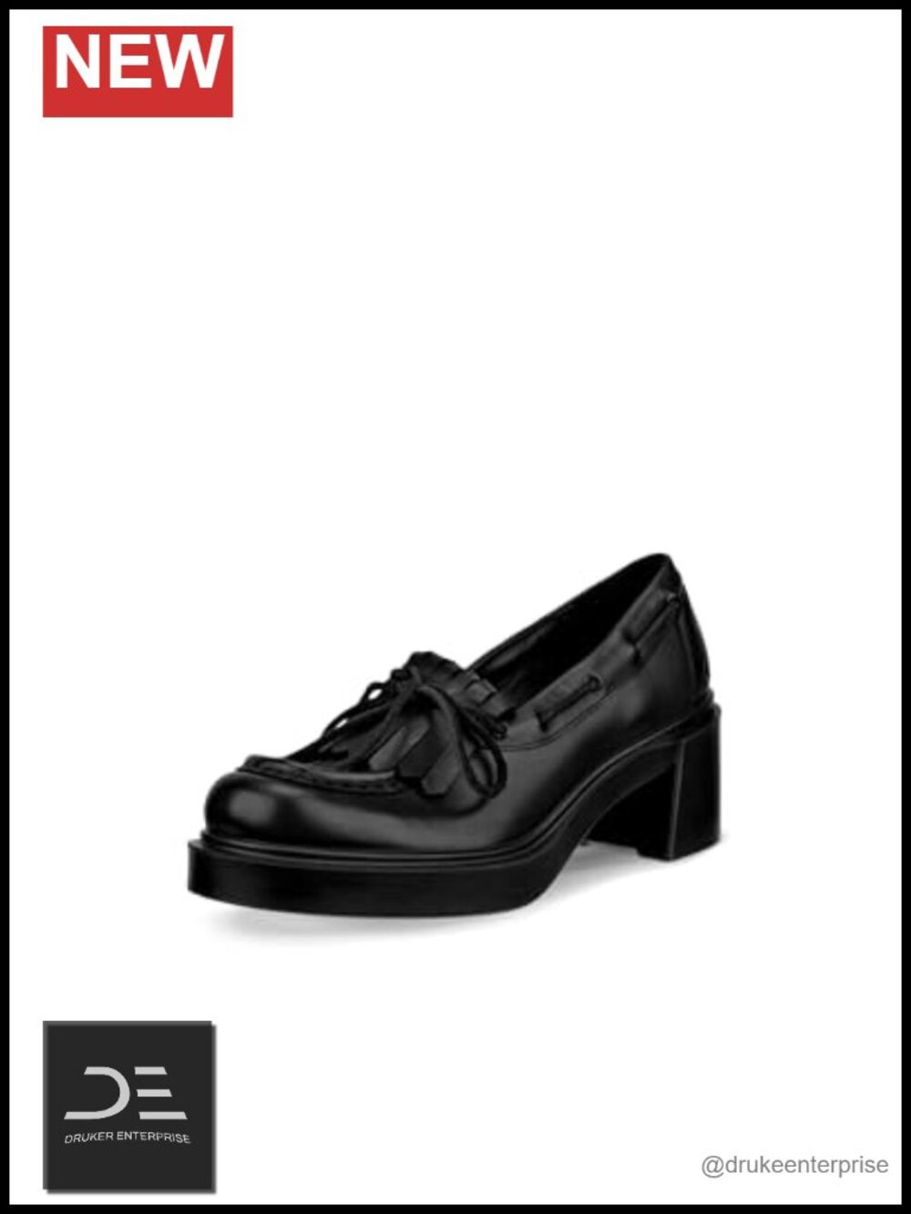 Women's Leather Tassel Loafers with Block Heel - 1.8 Inch Heel, Comfort